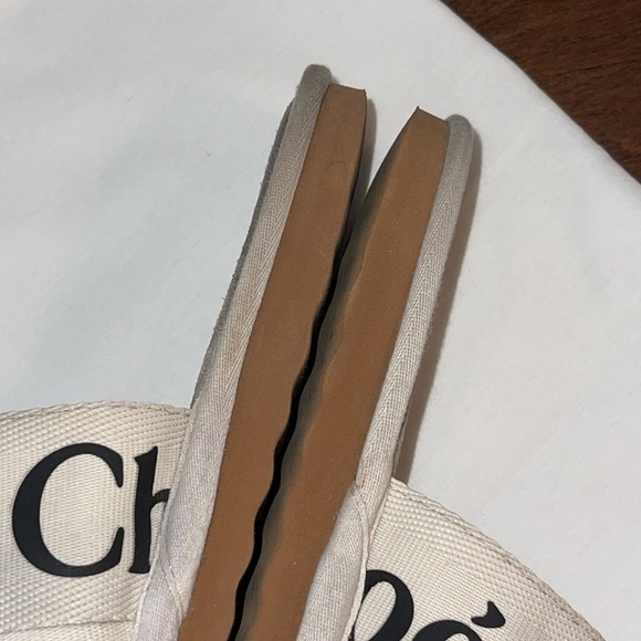 CHLOE WOODY LOGOED CANVAS & LEATHER WHITE MULE SLIPPERS Sz. 38/ US 8 - Picture 11 of 17